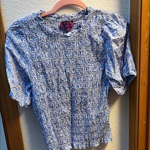 J. Crew Women’s  Blue and White Floral Smocked Liberty fabrics Blouse